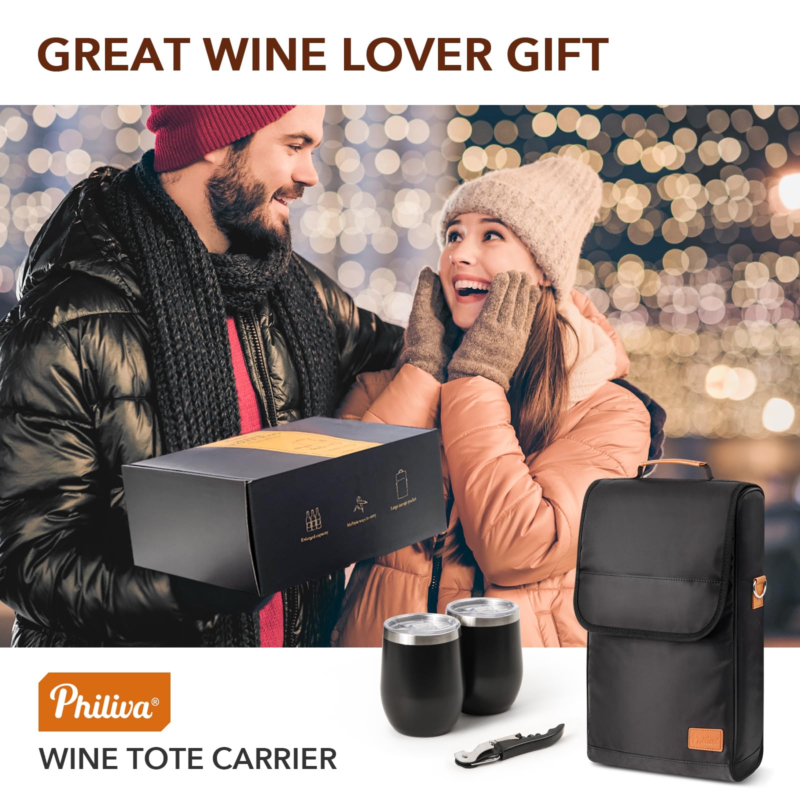 Bolsa de 3 botellas de vino con vasos de vino y abridor de vino, regalos de vino para mujeres, bolsa portátil para vino con correa para el hombro para viajes, picnic, playa, piscina, eventos, 7