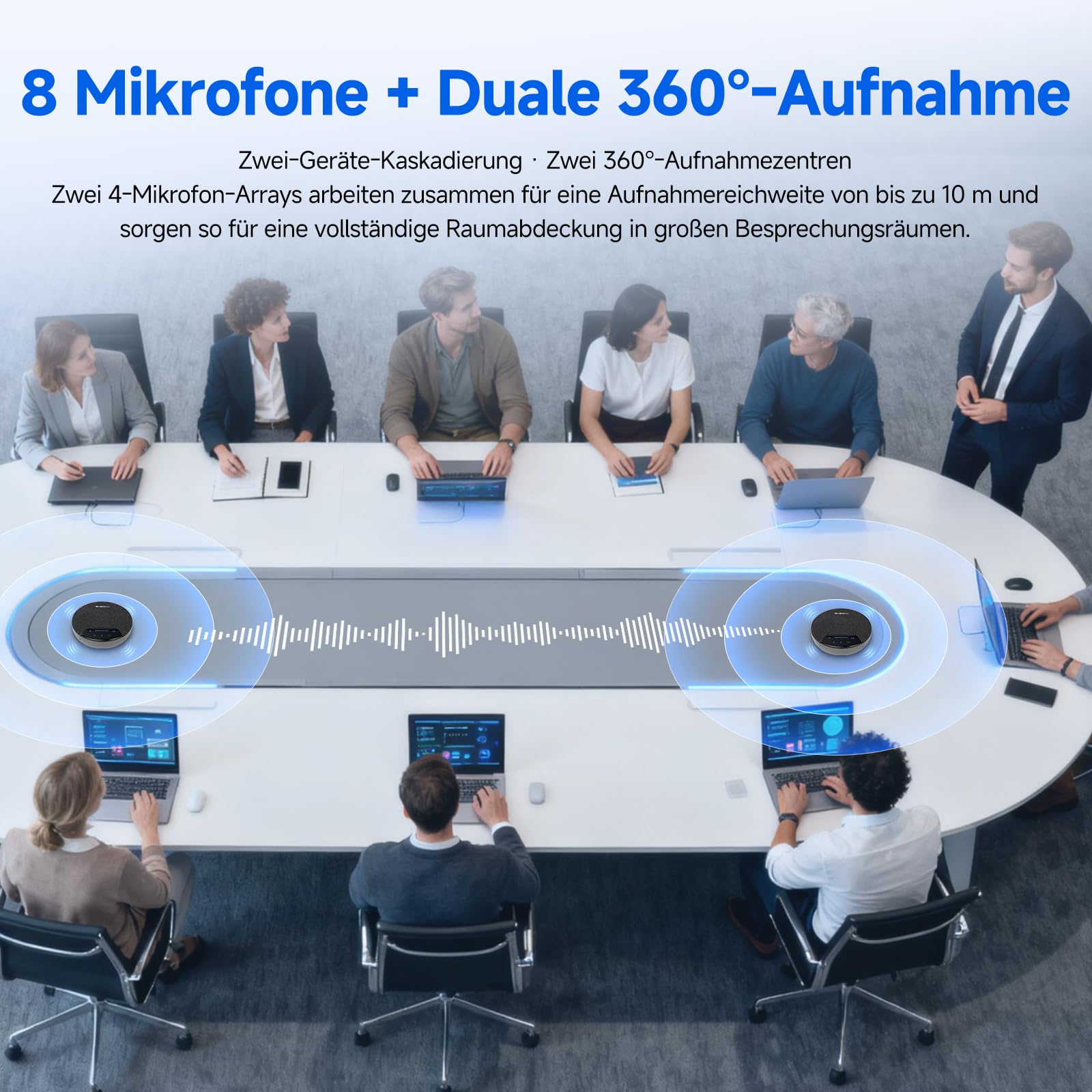 SVBONY SVN O1 Konferenzlautsprecher mit Mikrofon (2 Pack), 3A+KI-Geräuschunterdrückung, Drahtlose Erweiterungstechnologie, 10m Entfernung, 3 Plug-&-Play-Anschlüsse für Mega-Konferenz(10-20 Personen)