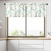 Vista 56 de VOGOL Cenefas con patrón de pájaros para ventanas de cocina, cenefa texturizada de lino con estampado floral y pájaros para ventanas pequeñas