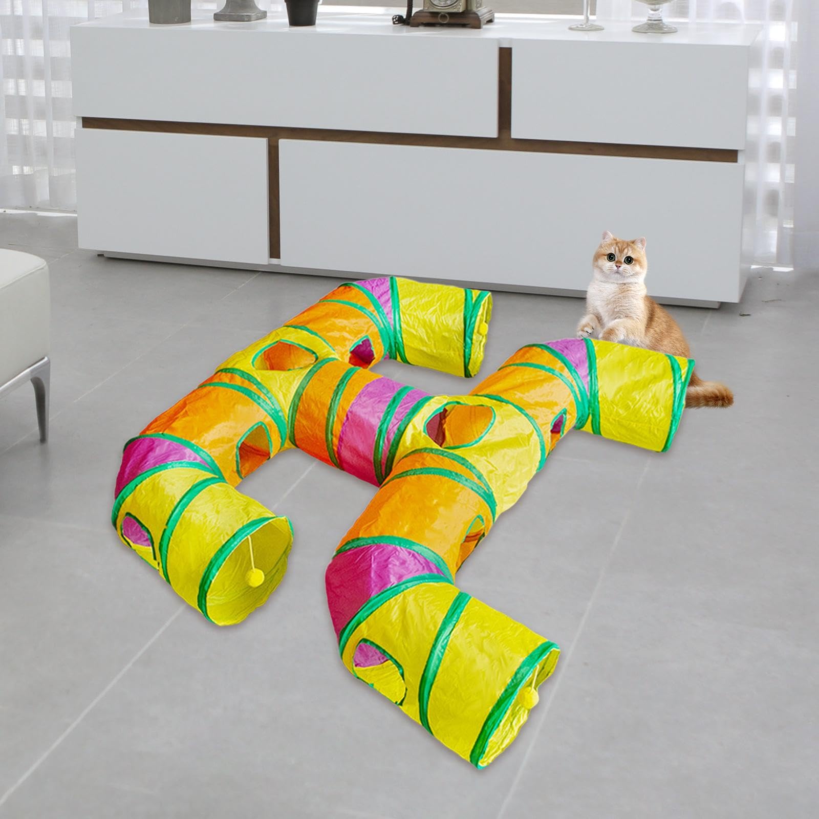 para Gatos Juguete Interactivo Plegable Mascotas Tubo de Juego con Bola Material Poliéster Reforzado Adecuado para Gatos Perros Pequeños, Vistoso