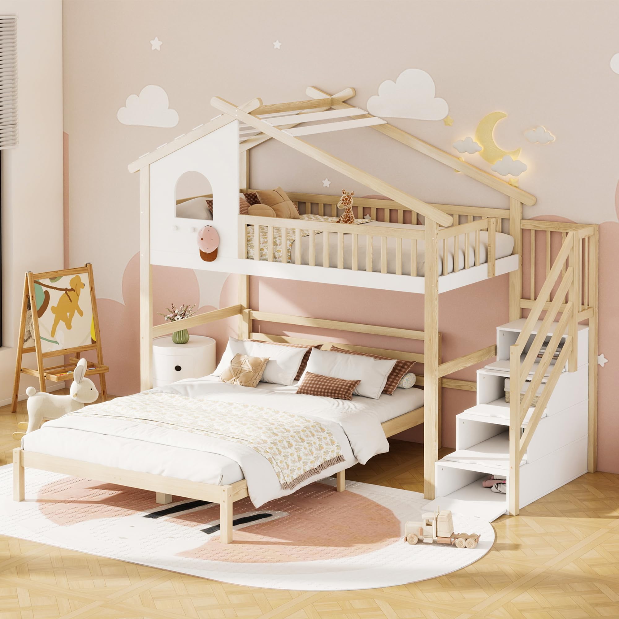 Callicarpa Letto A Castello Con Scivolo 90x200 Cm | Casa Letto Soppalco In Legno Di Pino Con Scale Contenitore Per Bambini E Ragazzi - Bianco - 4