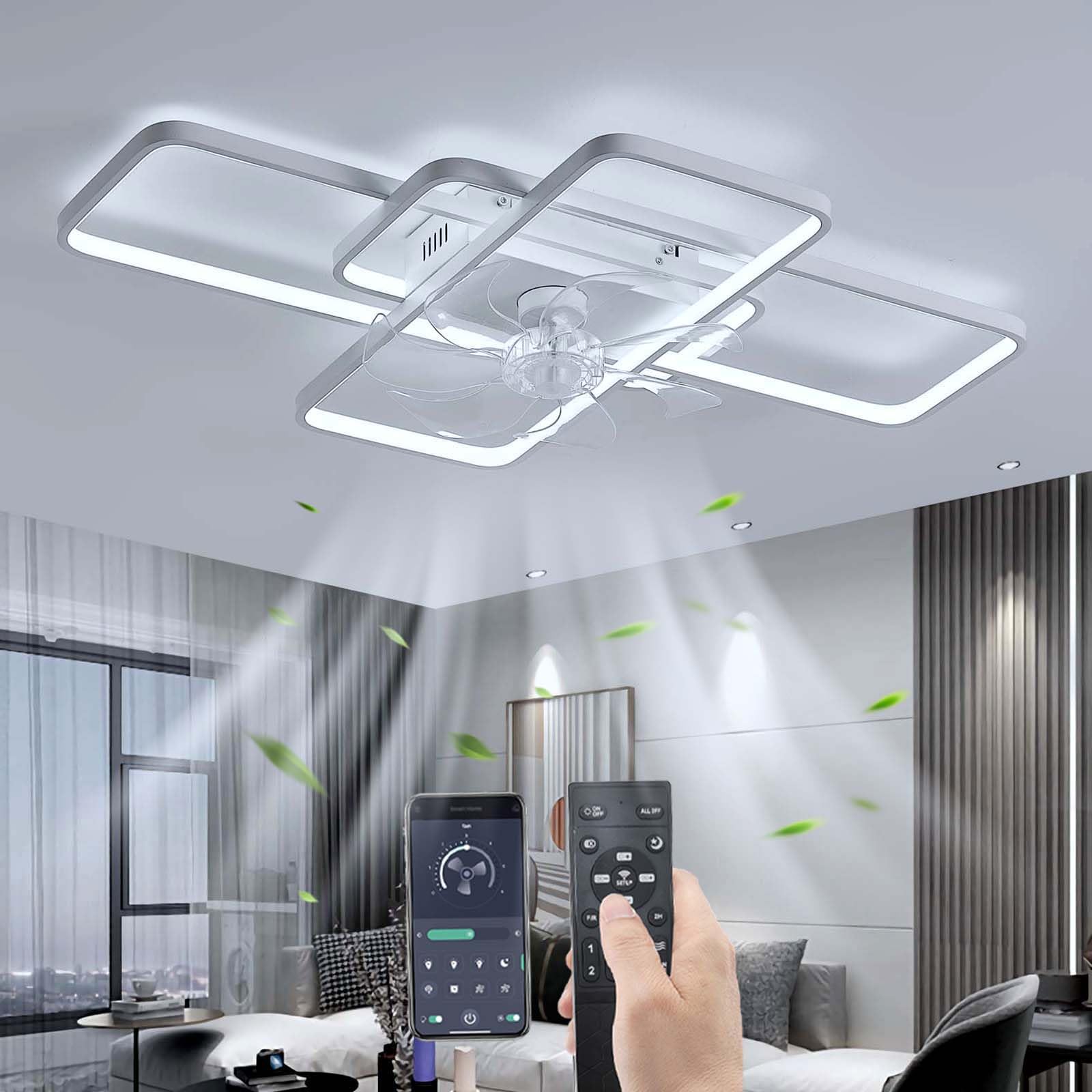 YUNZI Moderno Floreale Ventilatore da Soffitto con Luce E Telecomando 6 velocità di Vento LED Dimmerabile Lampadari Ventola con Timer per Camera da Letto Soggiorno Motore DC-White|A