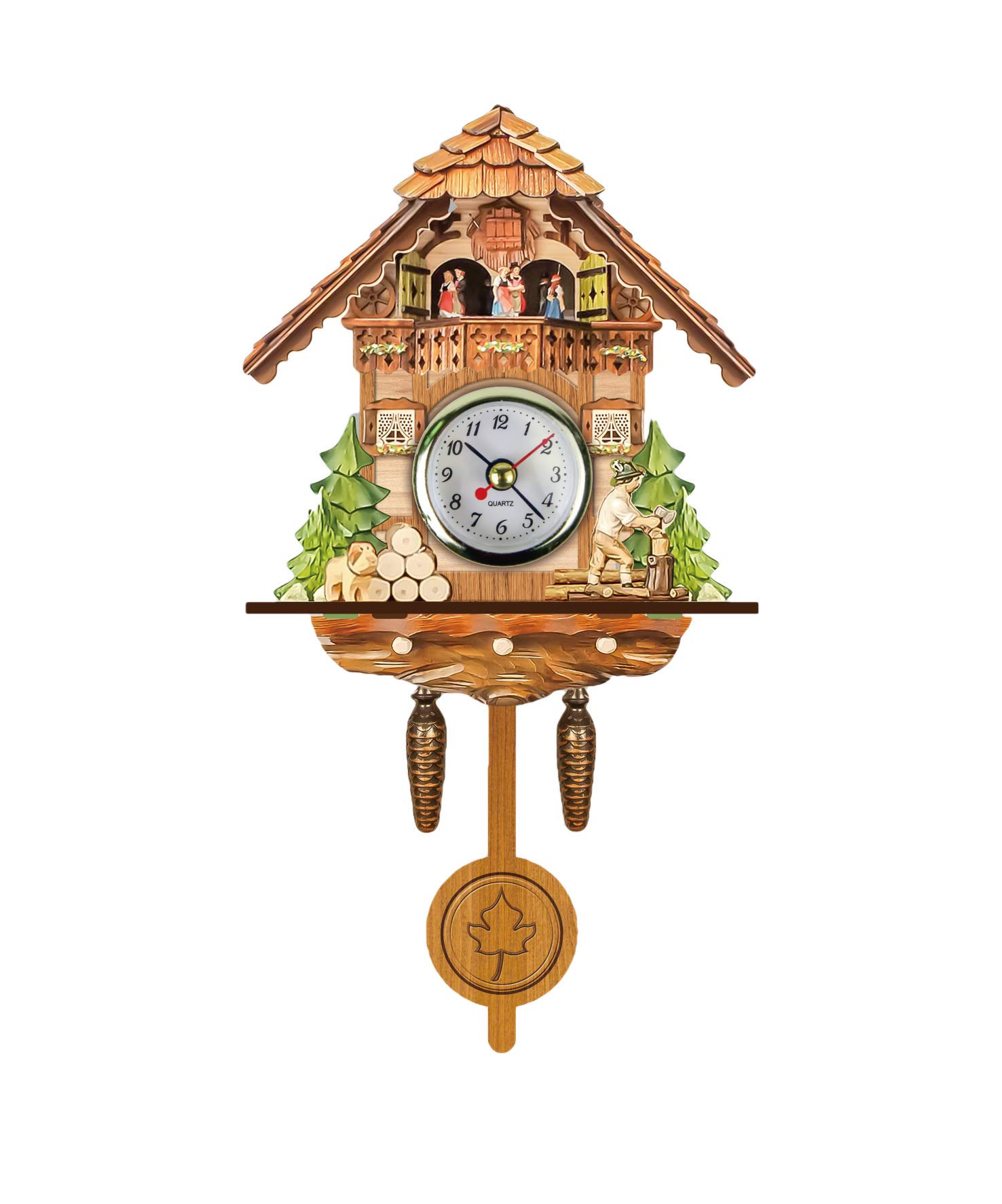 Verve Jelly Quartz Cuckoo Clock - Black Forest House Antique Pendulum Wall Clock, Vintage Wooden Clock with Creative Handcraft Carving and Swing Timer, Ideal for Home Interiors Decoration