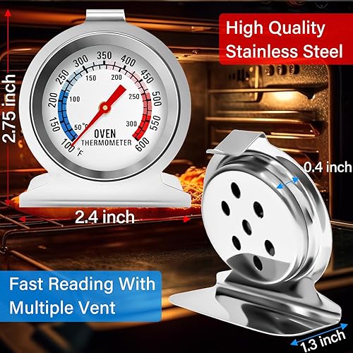 Miniatura 2 de Paquete de 10 termómetros de horno de acero inoxidable de 100-600 °F con esfera grande, medidor de temperatura del horno para barbacoa, cocina,