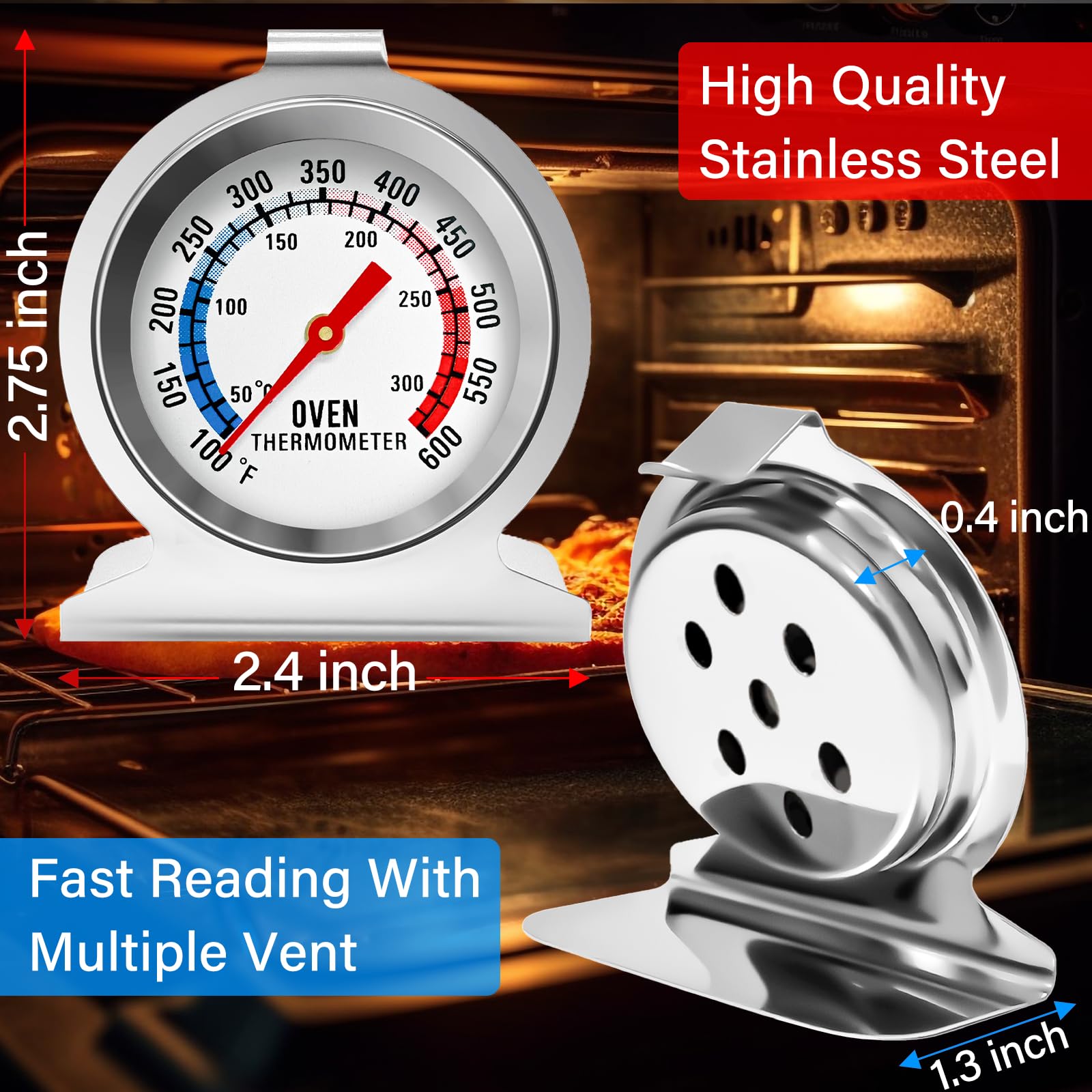 Ofenthermometer, 50–300 °C, sofortiges Ablesen, Edelstahl, Küchenthermometer, Ofentemperaturanzeige für Grill, Backen, Grill, Smoker, 10 Stück