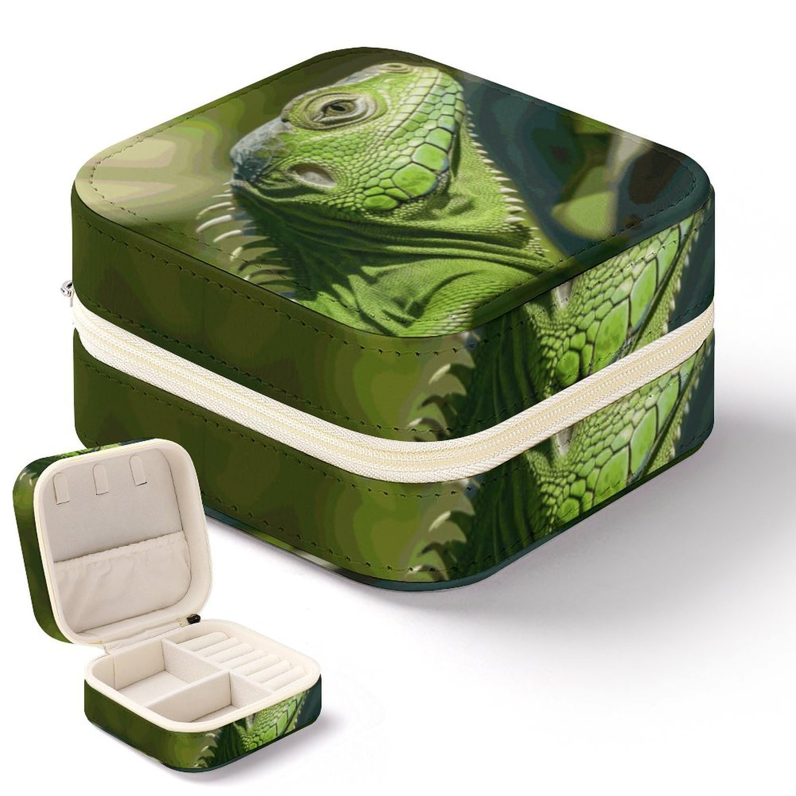 Boîte à bijoux pour femme - Cadeau idéal avec rangement de voyage effet lézard vert