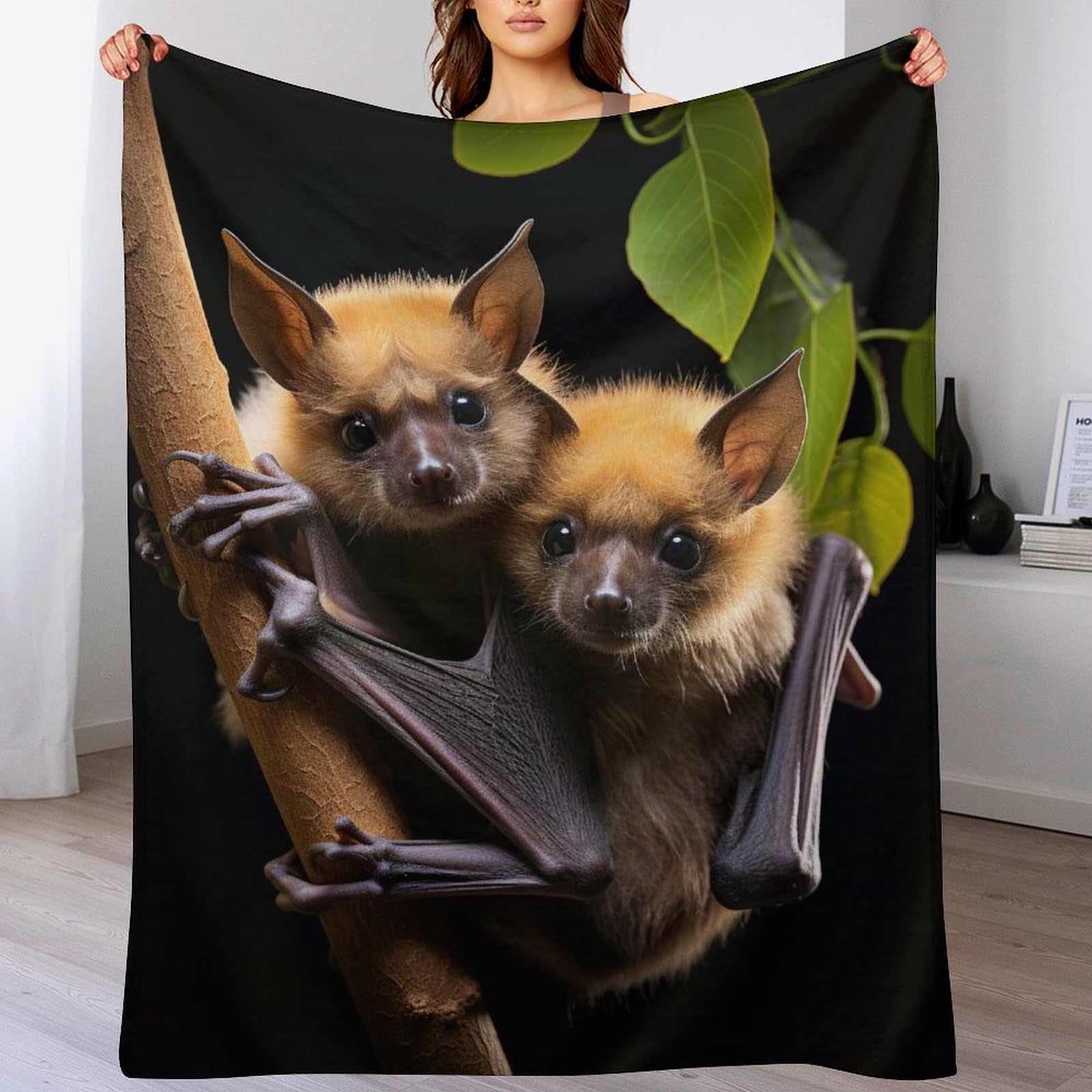 Couverture chauve-souris impression 3D contre le froid avec polaire flannel douce pour lit