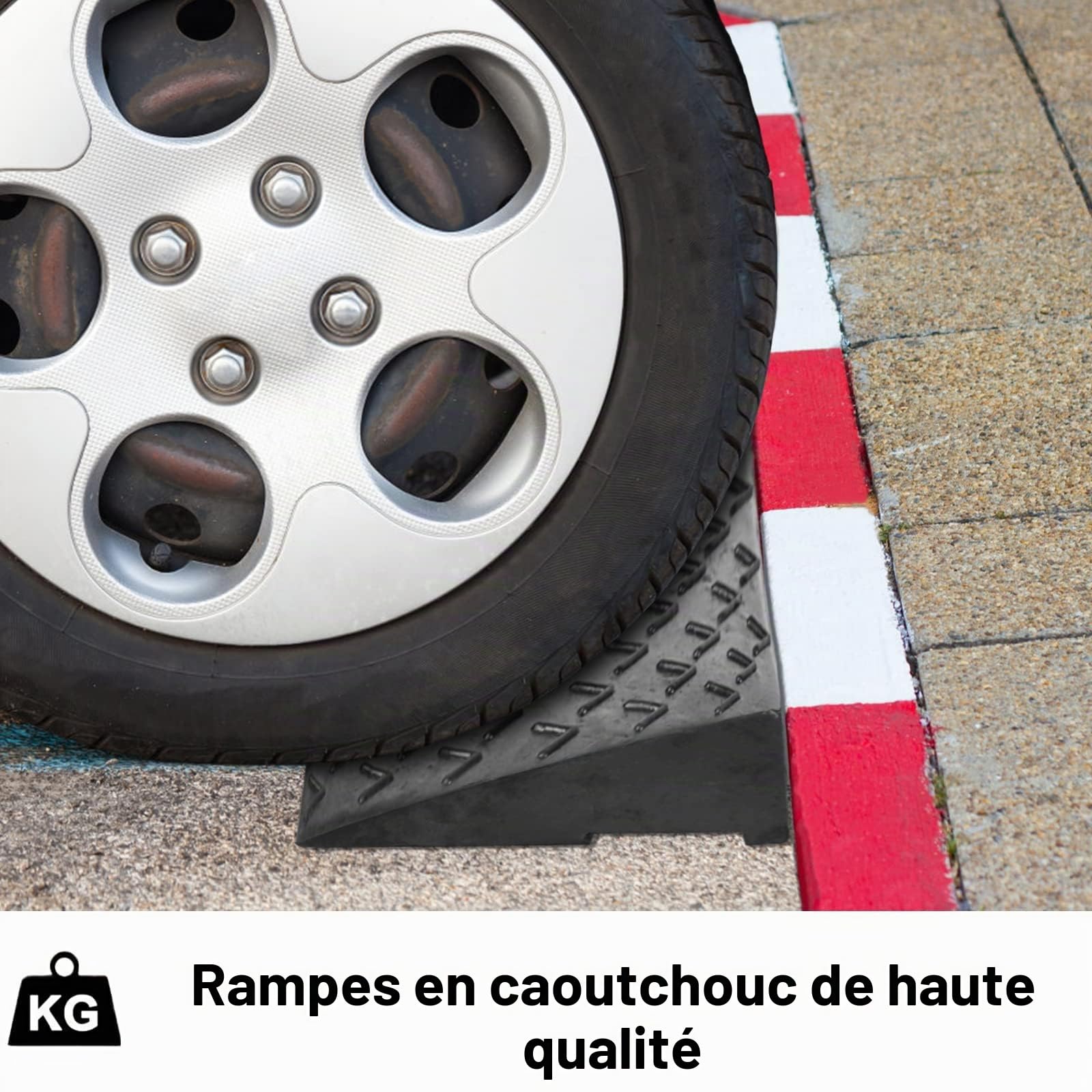 XMTECH Lot de 2 rampes de trottoir en caoutchouc de 10,5 cm de haut - Rampe de trottoir pour fauteuil roulant, rampe de seuil de porte pour voiture, moto, fauteuil roulant, déambulateur