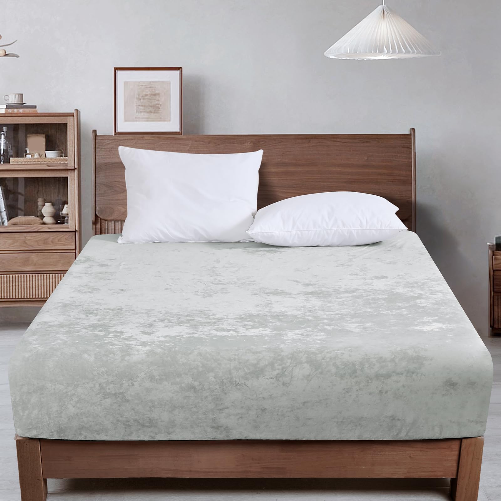phf truly velvet fitted sheet only king size, luxury super soft cozy fuzzy fleece bottom sheet, deep pocket up to 16",strenghth elastic band, suitable for fall winter spring,no pillowcases,silver grey