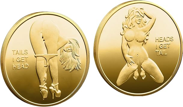 2PCS Double-Sided Heads and Tails Coin Lucky Token Challenge Coin for Decision Making, Funny Prank Gift for Valentines Day, Parties & Special Occasions Golden