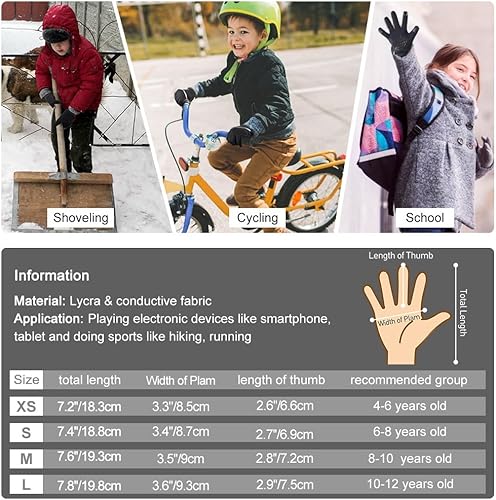 Miniatura 6 de OOPOR Guantes de invierno cálidos para correr, para niños, para clima frío, ciclismo, nieve, esquí, deportes, niños y niñas de 4 a 12 años