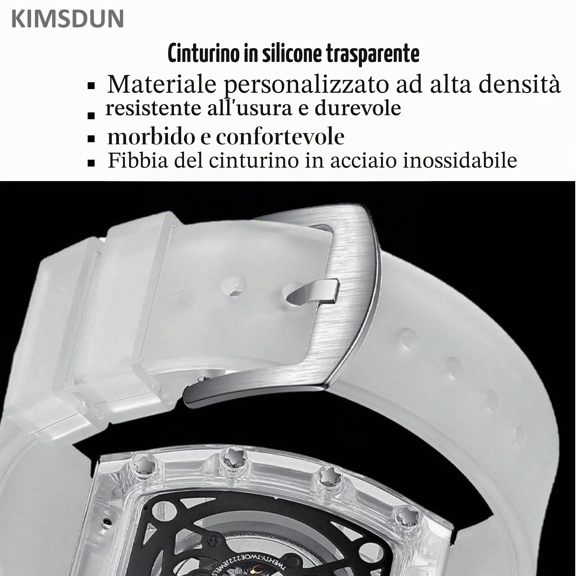 Eleganti orologi scheletrati sportivi, impermeabili, con movimento analogico al quarzo, datario e calendario, da polso, con cassa tonneau trasparente, orologio casual, cinturino in silicone