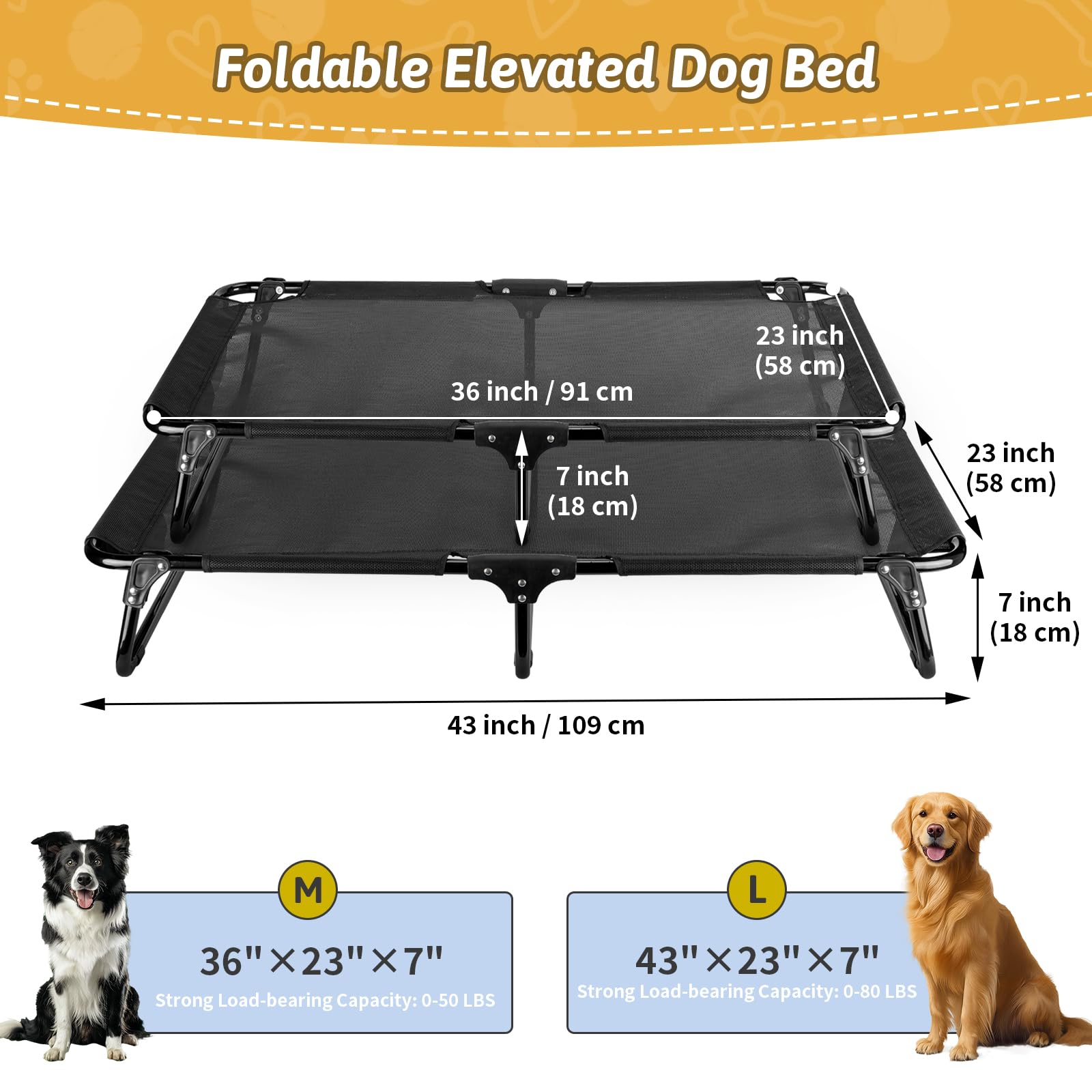Foldable Elevated Dog Bed for Large Pet, No-Assembly-Need Folding Raised Dog Bed, Waterproof Outdoor Dogs Cot Cooling Pet Hammock Beds with Breathable Mesh, Chew-Proof, Black - image 3