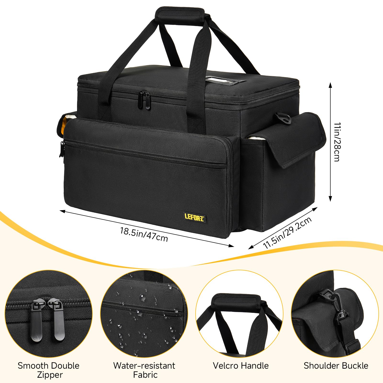 DJ-Equipment-Tasche mit 5 herausnehmbaren Trennwänden,DJ-Kabeltasche mit Fächern für Laptop und Mikrofon,Reise-Organizer-Tasche für DJ-Equipment,Musiker,Profis und DJ-Zubehör (47 x 29 x 28 cm)