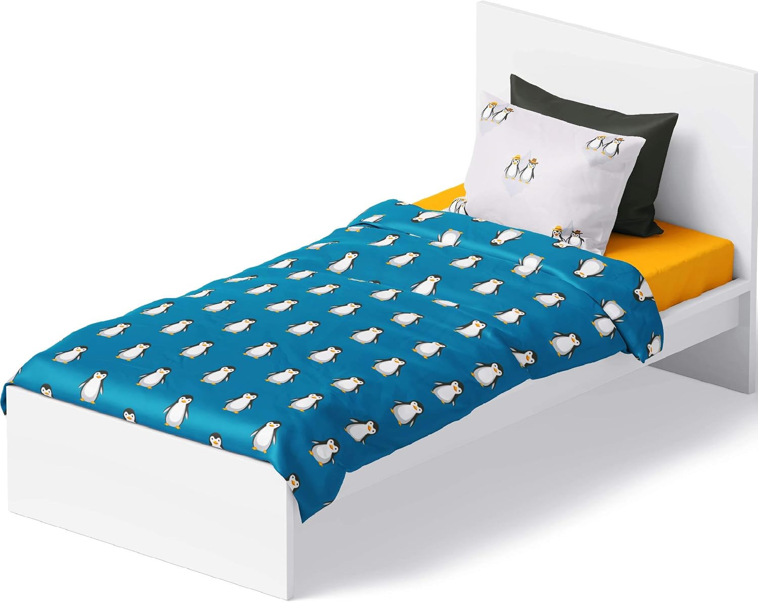 Chital Twin Bed Sheet Set | 4 Pc Penguin Themed Kids Bedding Set | Arctic Animal Collection | Durable Super-Soft, Double-Brushed Microfiber | 1 Flat, 1 Fitted Sheet & 2 Pillow Cases | 15" Deep