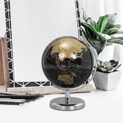 Miniatura 8 de Alasum Globo de escritorio dorado negro con soporte de metal blanco decoración terrestre estable para oficina, hogar, estudio, globo educativo para