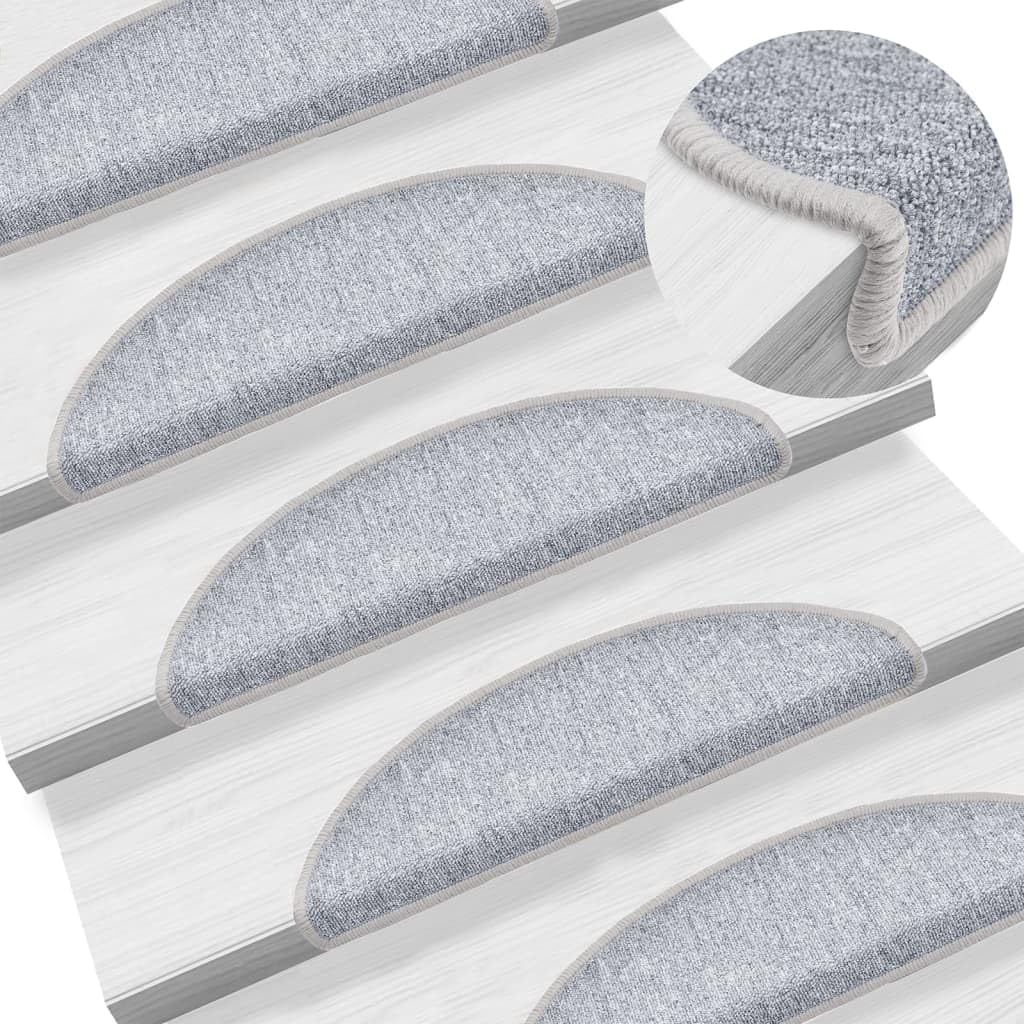 Stufenmatten 10 Stück 56x17x3 cm Hellgrau Halbrund Treppenstufen Matten, Teppich Innen für Treppen, rutschfest Stufenmatten Treppenteppich