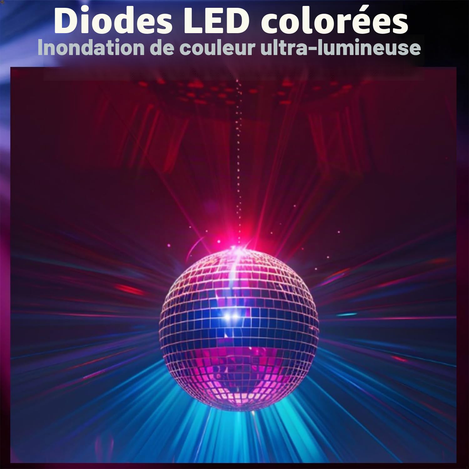 Boule à facettes avec moteur et lumière - 20 cm - Avec moteur rotatif et télécommande - 6 modes de couleur et 30 perles LED - Décoration pour clubs, bars, discothèques et événements