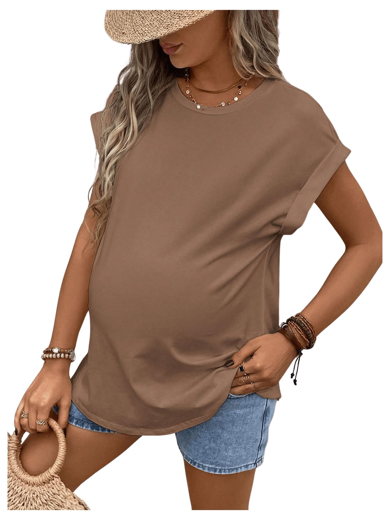 Camisetas de maternidad para mujer, cuello redondo, manga corta, camisetas de maternidad