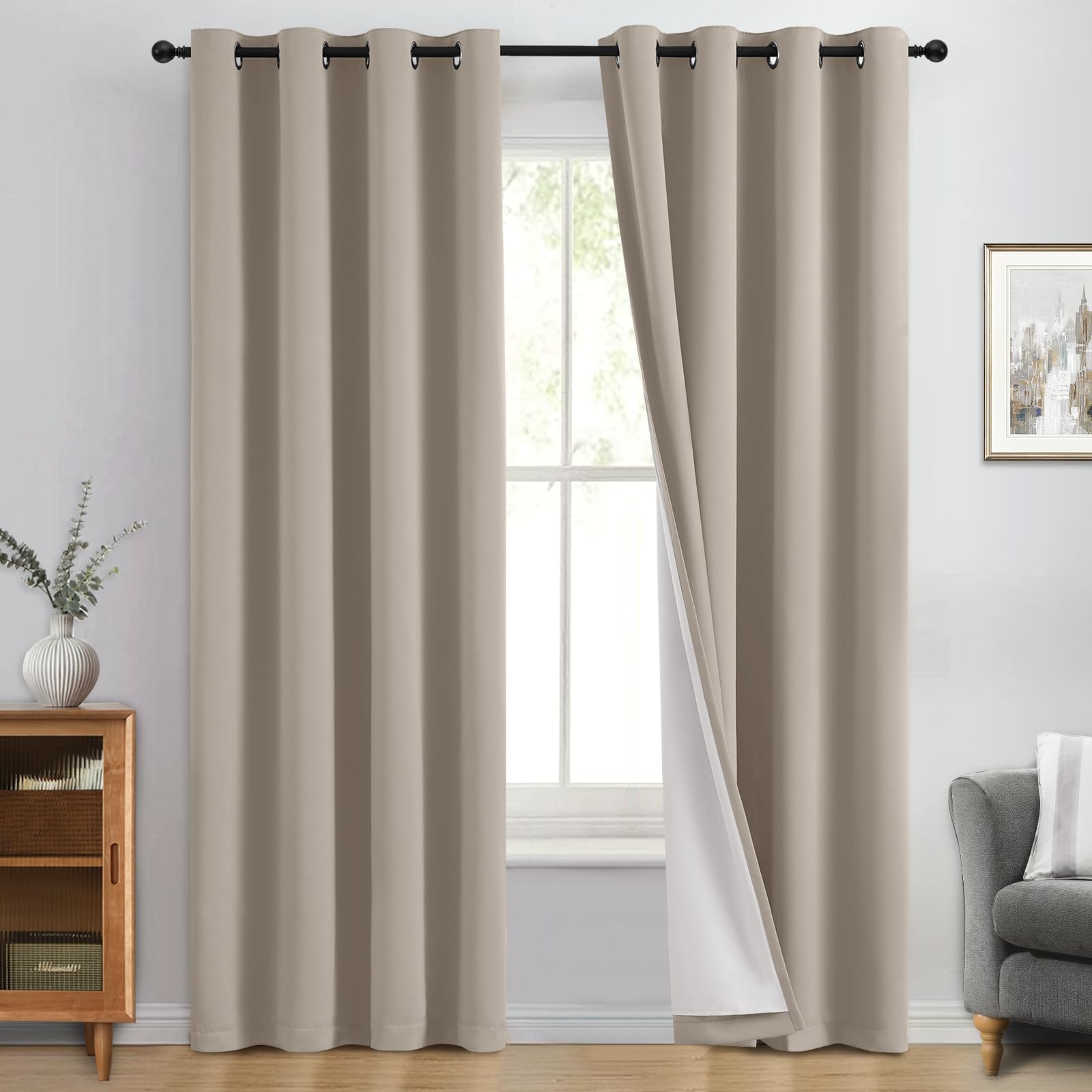 Yakamok Natural Blackout Curtains 96 Inches Long for Bedroom 50" Wide 2 PCS โ image 1