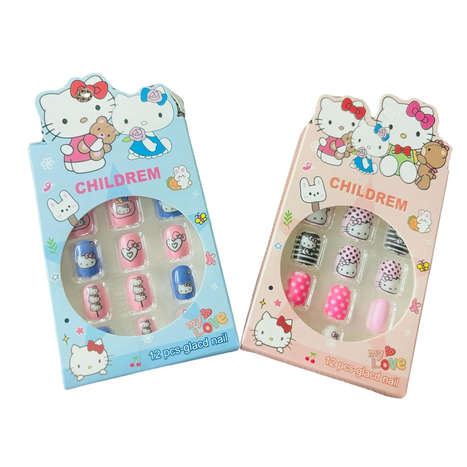 Pax Parrot 24-Pcs Reusable Fake Press-On Nails for Kids – Safe & Cute Artificial Nails for Baby Girls | Pre-Glued, Easy to Apply & Remove | Perfect For Playdate Fun | Pack of 2