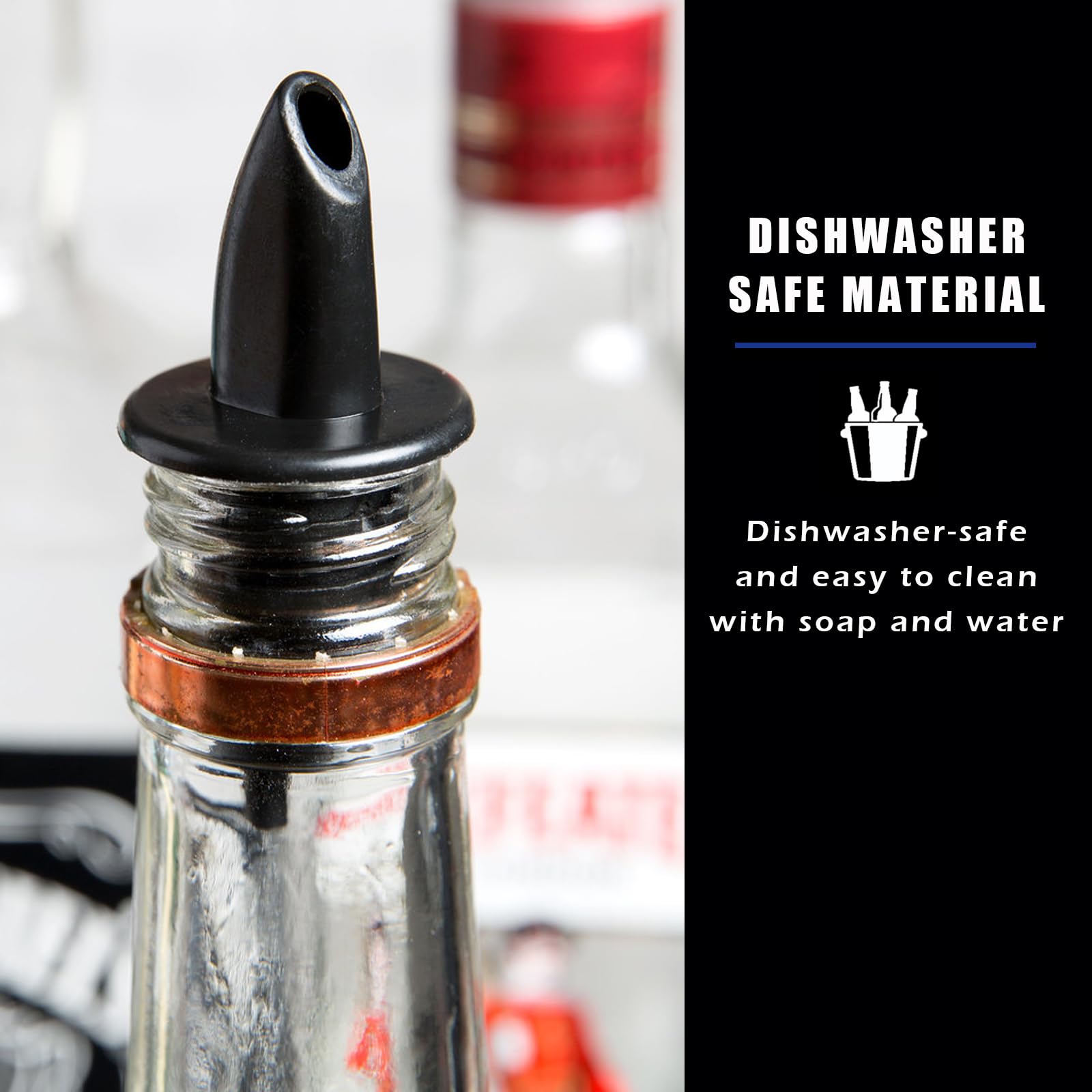 The Pure Pour Liquor Bottle Pourers - Leak-Proof Pour Spouts With Dust Caps – Fits Most Alcohol, Syrup, Olive Oil & Vinegar Bottles – Dishwasher Safe - 10 Pack - View #13
