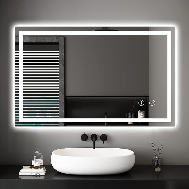 Dripex Bathroom Mirror with LED Lights, 1000 * 600 MM Illuminated Backlit Wall Mounted Bathroom Mirrors Vanity Mirror Dimmable Switch 3 Colors and Demister Pad, Horizontal/Vertical