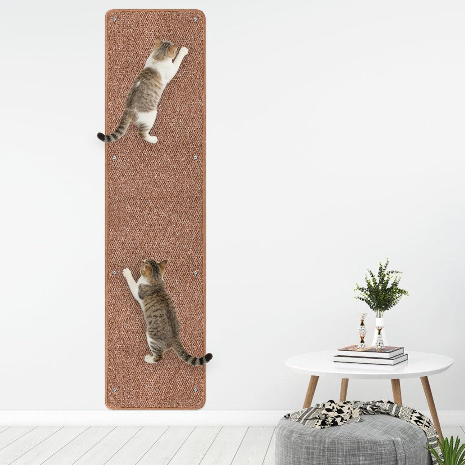 Cat Wall Climbing Carpet, 71"x15.8" Extra Large Non-Shedding Thickened Wall Scratcher Mat, Durable Vertical Scratching Pad with 16 Nails, Wall & Furniture Protector for Large Cats, Coffee