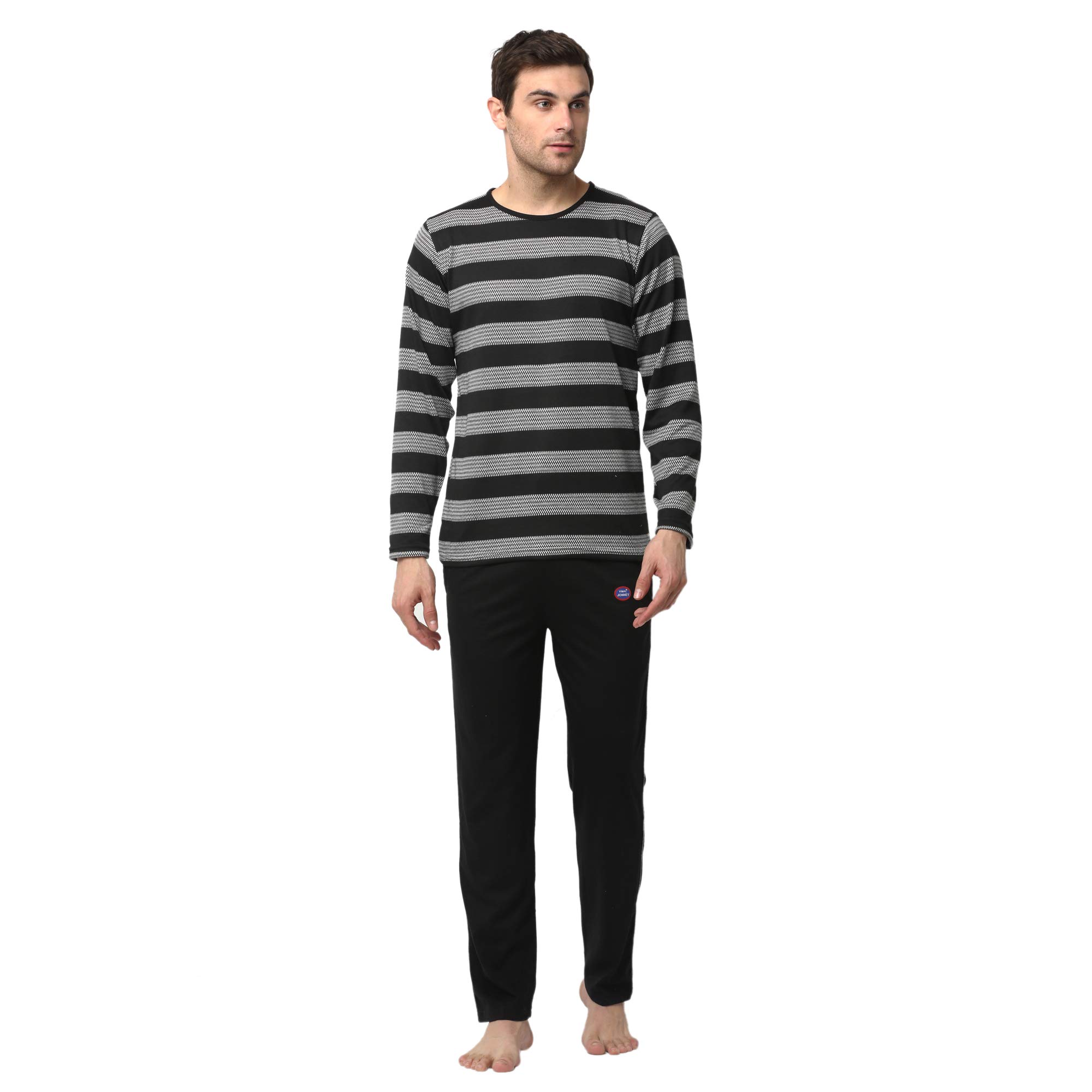 Cotton Blend Night Suit Co-ord Set for Men with Round Neck Full Sleeve T-Shirt and Track Pant Pajama Set-image-37