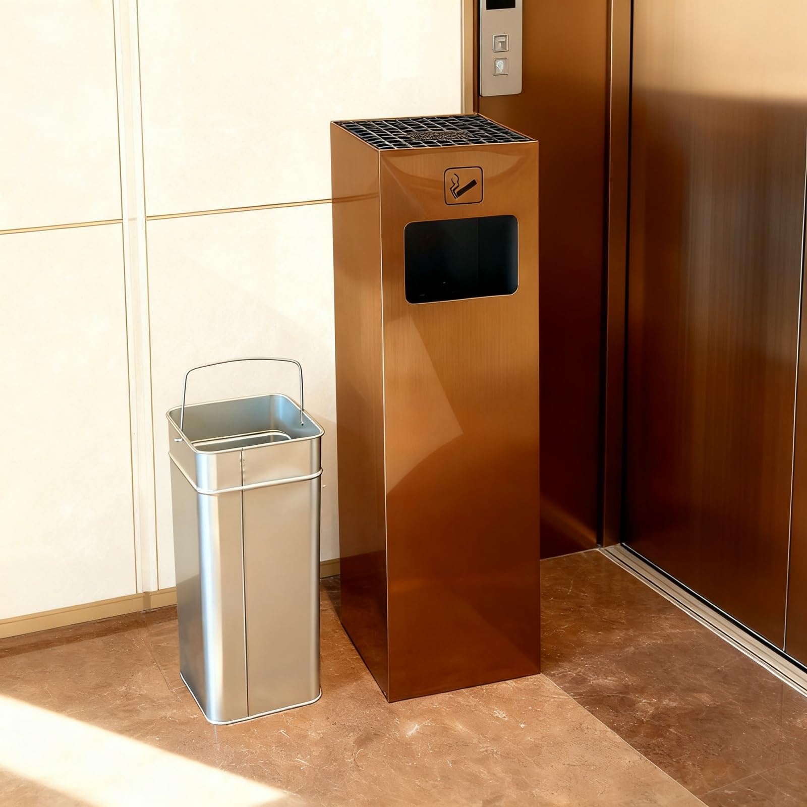 Heavy Duty Outdoor Ashtray, Rust Resistant Metal Trash Can do ogrodu, patio, hotelu.Oszczędność miejsca Prostokątna konstrukcja z wyjmowanym pojemnikiem.