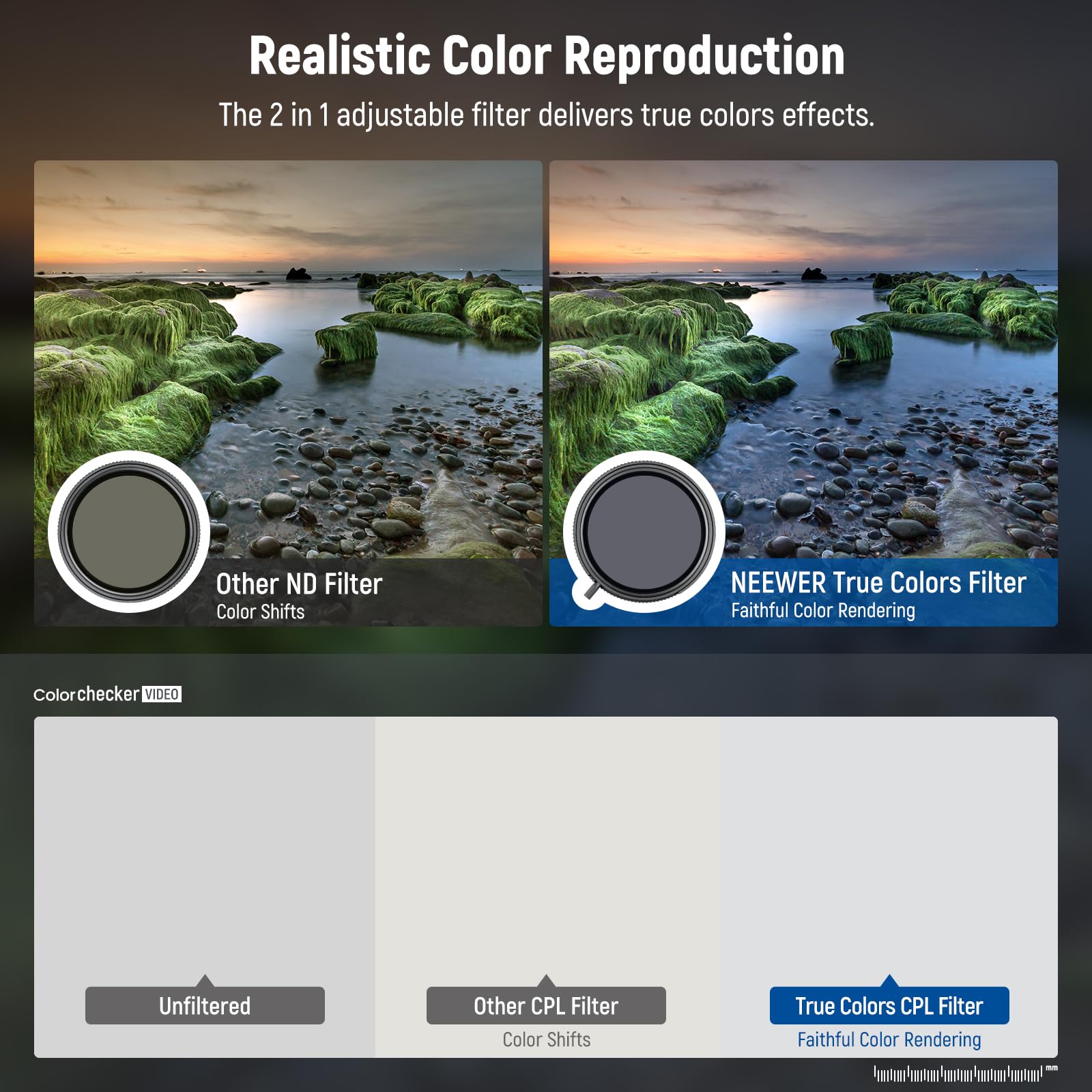 NEEWER Set di 77mm Filtri True Colors ND2-32 Variabile e CPL + Filtro ND32 Magnetico, 2in1 Regolabile Riduzione di Luce Eliminazione di Riflessi Nessun Cambiamento Colore, Nessuna Croce X/Vignettatura
