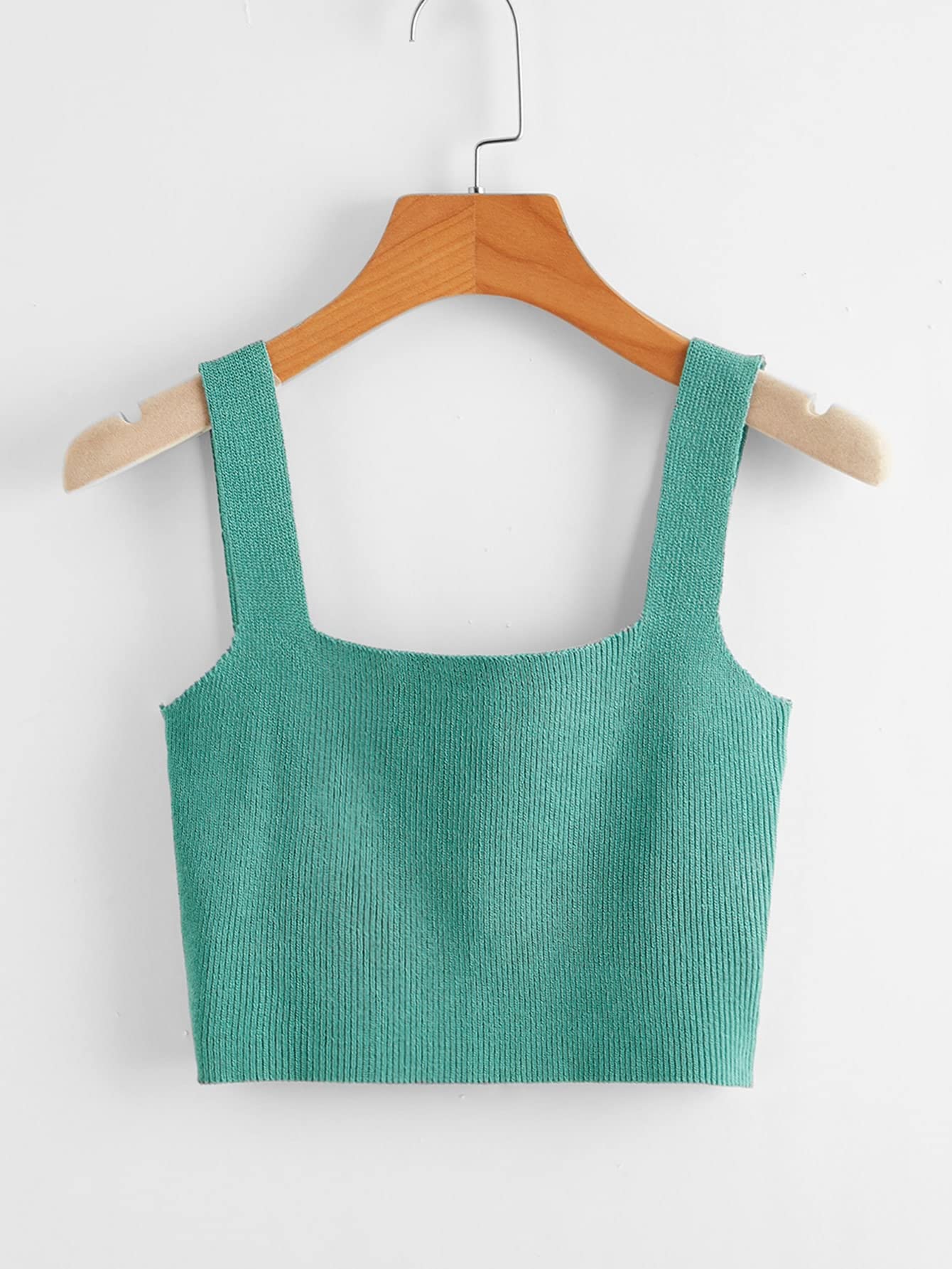WOKEZ Solid Crop Knit Top (Color : Cadet Blue, Size : S)