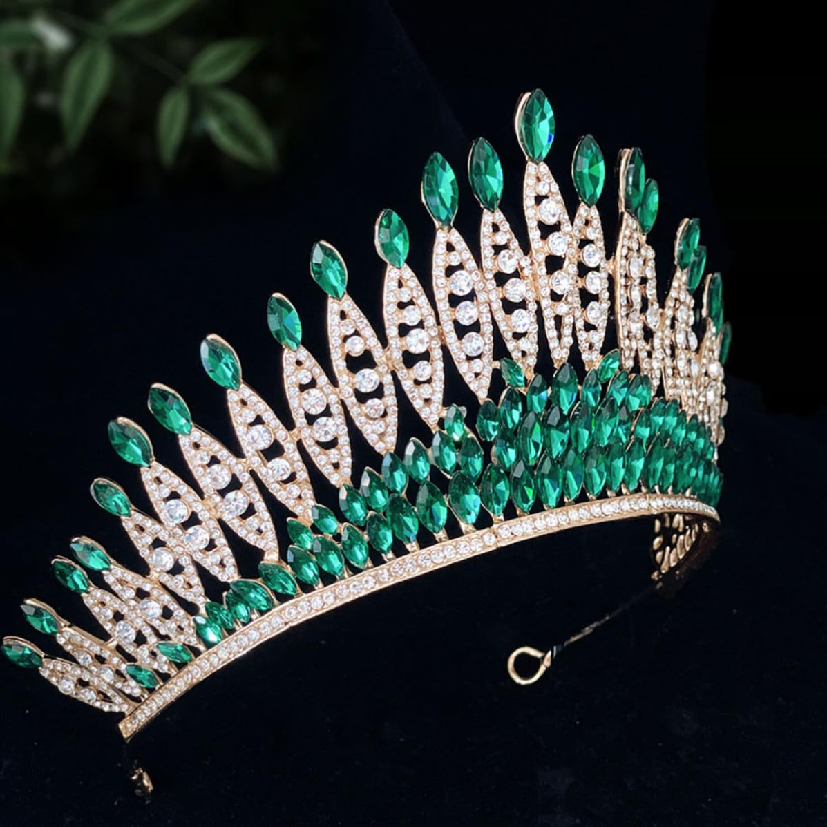 YARNOW Green Bridal Tiara Crown for Women Wedding Headpiece with Rhinestone and Zinc Alloy, Comfortable Lightweight Hair Accessory, Not Easy to Slip, for Bride and Special Occasions