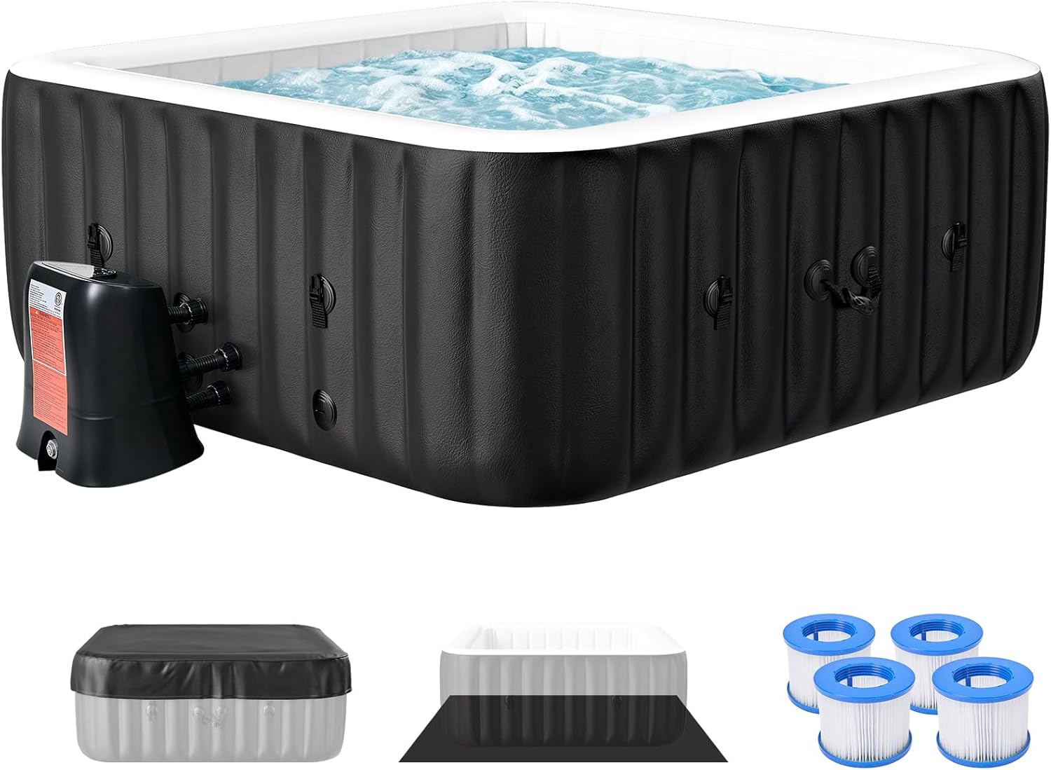 Inflatable Hot Tub, 240 Gal Large Square Portable Blow Up Hot Tub, 4-6 Person Leak-Proof PVC Outdoor Spa with 120 Air Jets, Heater Pump and Insulated Cover, 73x25 Inch