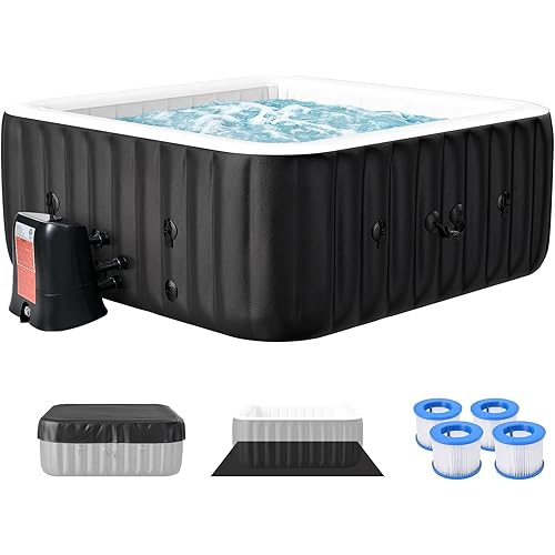Inflatable Hot Tub, 240 Gal Large Square Portable Blow Up Hot Tub, 4-6 Person Leak-Proof PVC Outdoor Spa with 120 Air Jets, Heater Pump and Insulated Cover, 73x25 Inch