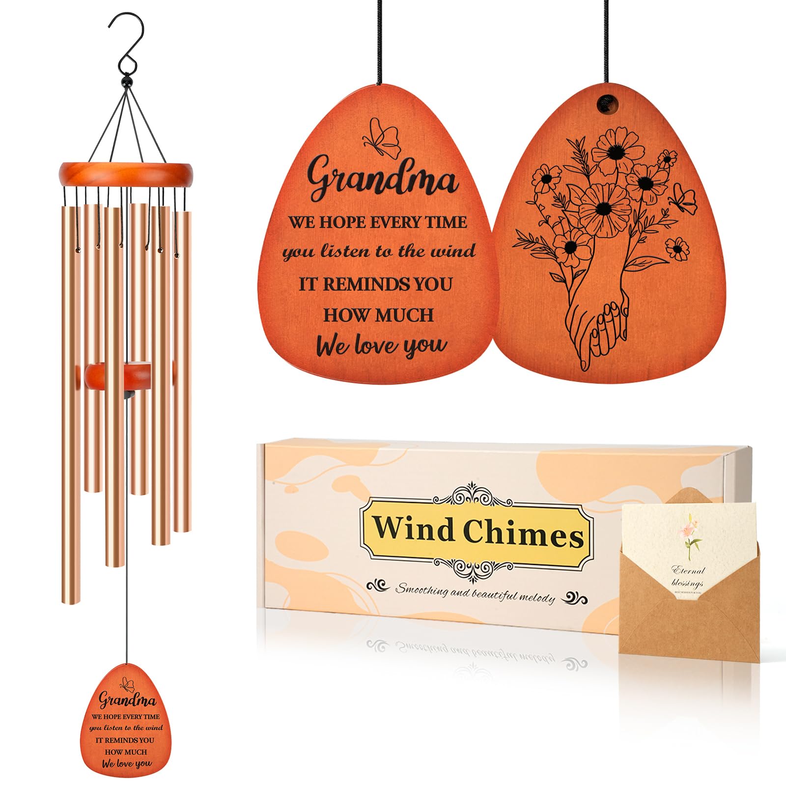 Grandma Wind Chimes for Garden Gifts for Grandma, Grandma Birthday Gifts from Grandkids for Mothers Day Birthday Christmas