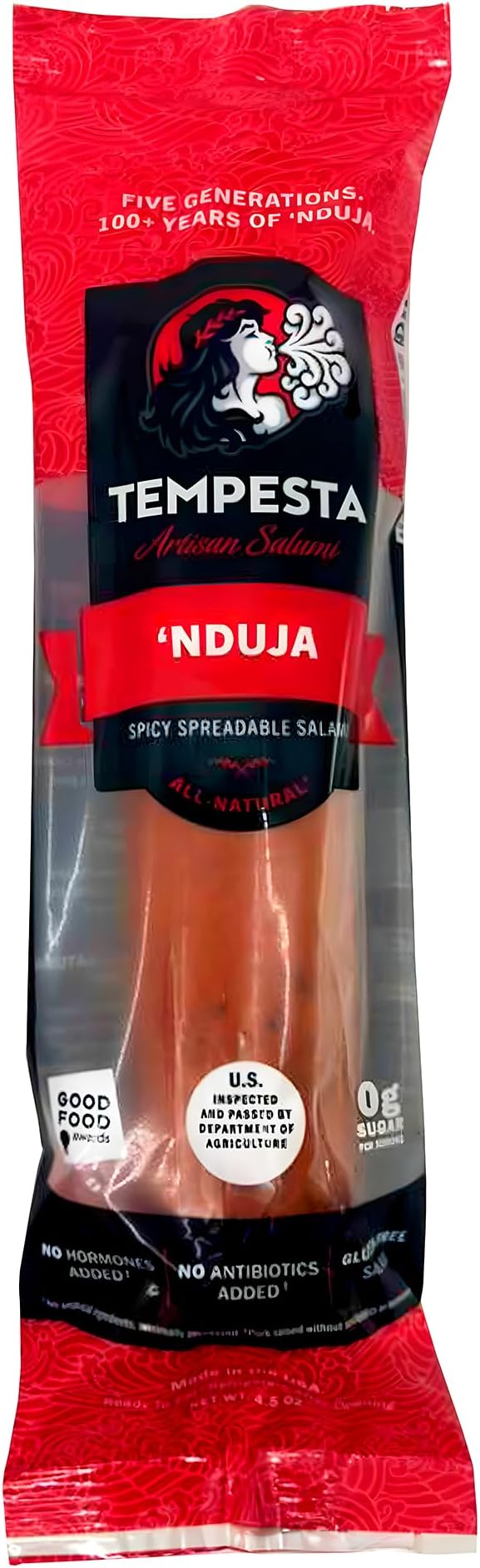 TEMPESTA NDUJA (Spicy Spreadable Salami, Famous and Versatile Calabrian Salami, Charcuterie Meat spread) 4.5 OZ (Pack of 1)