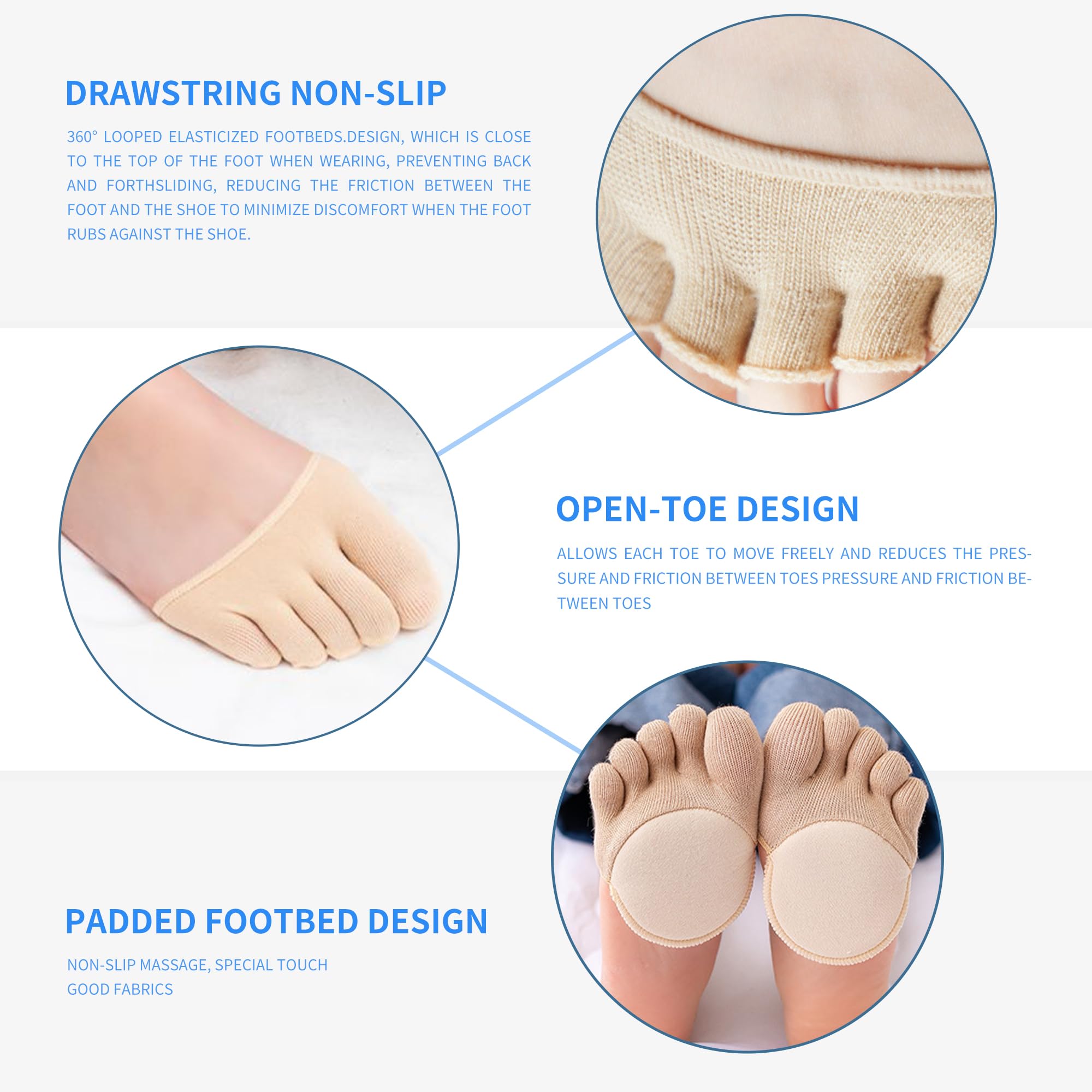 SooGree 2 pares de calcetines para dedos de los pies, medias medias medias almohadillas de bola de pie almohadillas para el antepié para mujer, separador de dedos, calcetines invisibles