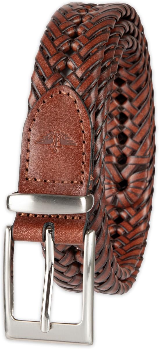DOCKERS Cinturón de cuero trenzado para hombre, correa casual totalmente ajustable para uso diario