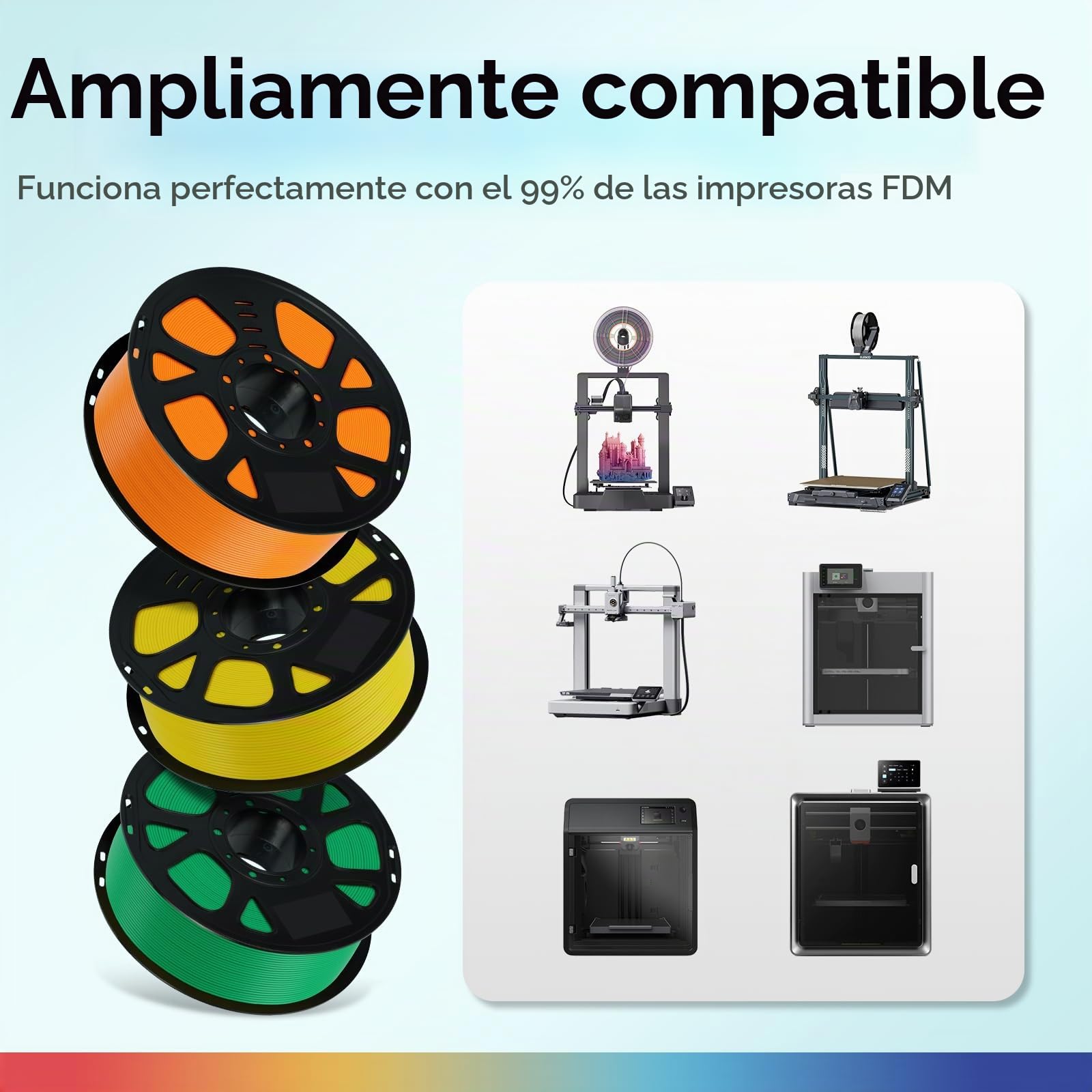 Kingroon Filamento PLA de 1,75 mm, filamento PLA para impresora 3D, precisión dimensional +/- 0,03 mm, bobina de 10 kg (22 libras), negro, marrón, gris, amarillo, verde, lila, plata, azul cielo