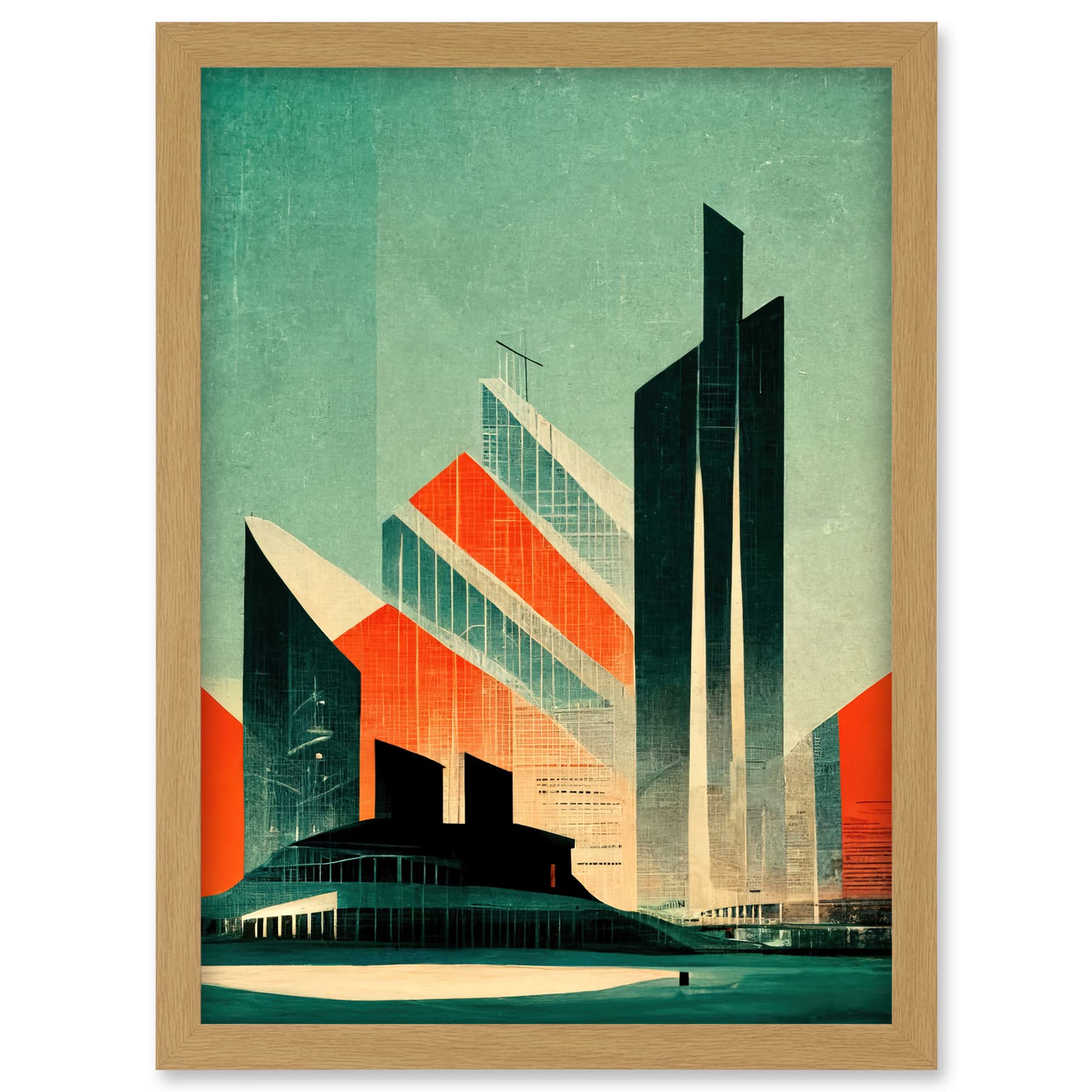 Doppelganger33 LTD Futuristic Abstract Architecture Cityscape Teal And Orange Artwork Framed A3 Wall Art Print