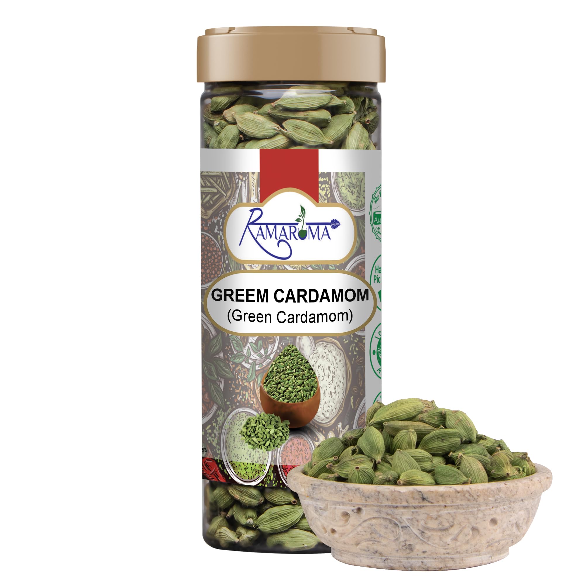 Ramaroma Green Cardamom Pods Spice (Hari Elachi) 3oz (85g) ~ All Natural | Vegan | Gluten Friendly | NON-GMO | Unique | 100% Natural | No Additives |