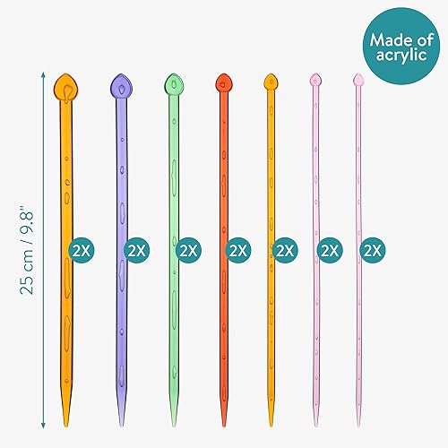 Miniatura 6 de PMMM - Juego de 14 agujas de tejer coloridas (9.8 in de largo) - Juego de 14 agujas de tejer de alta calidad - Agujas fáciles de usar para los