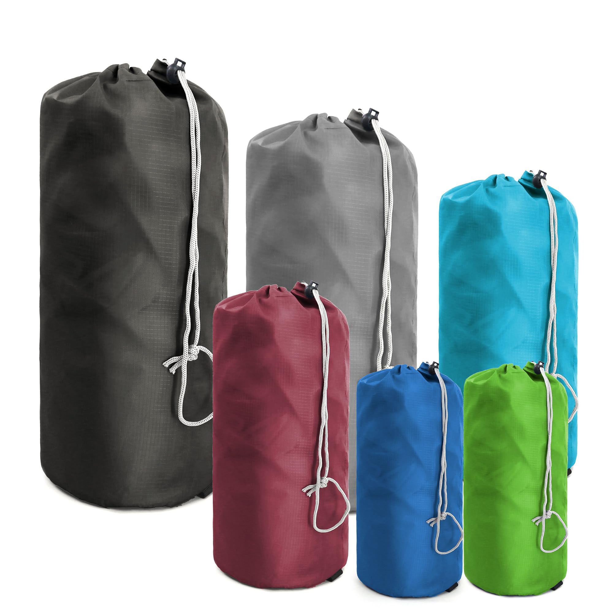 BeeGreen Small-Drawstring Pouch-Bags 6 Pack with Dust Flap Stuff Sack Bags for Travel, Camping, Outdoor Products