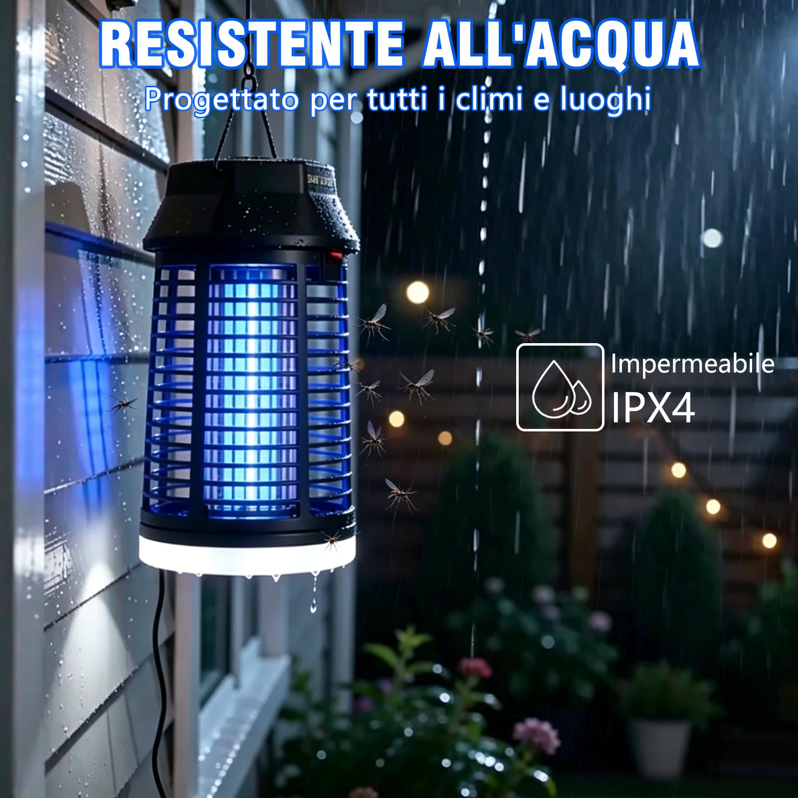 Loowoko Insetticida Elettrico Con Cavo Prolungato Da 3 m, Lampada Anti Zanzare Da 4200V Con Luce LED, Trappola Per Mosche Elettrico Impermeabile Mosquito Killer, Anti Zanzare Lampada Per Interni E