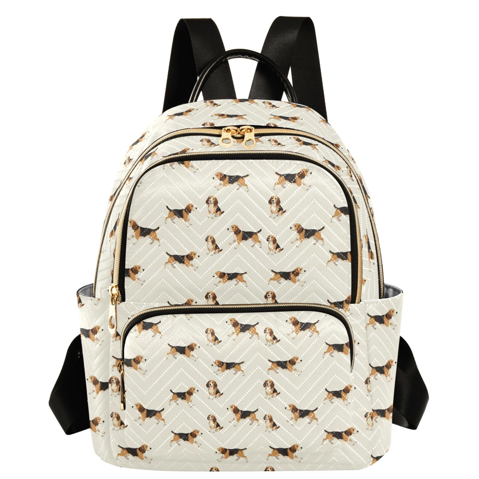 Mochila con 3 bolsillos con cremallera para mujer y estampado de Beagle 8