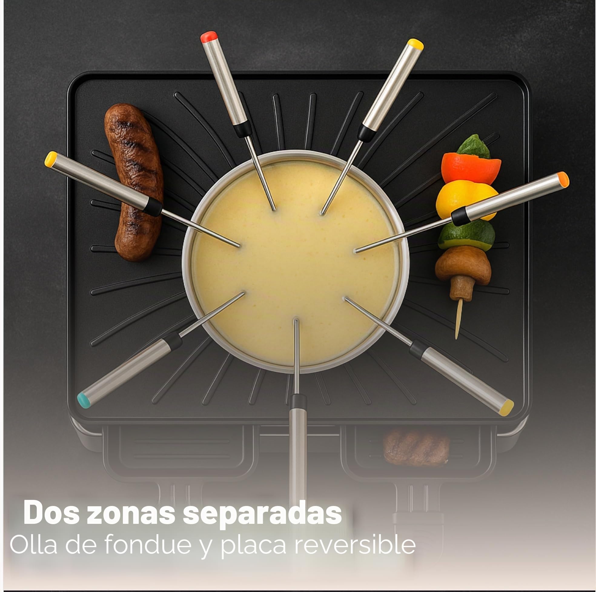 Set de fondue y raclette para 8 personas con sartenes y raspador - Inoxidable y regulable (Set de fondue)