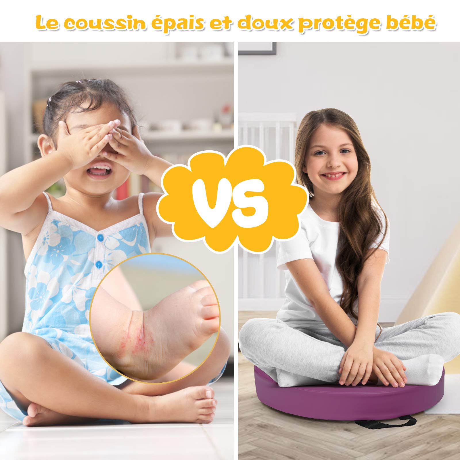 COSTWAY Lot de 6 Coussins de Chaise Enfant avec Poignées Portable, Coussins d'assise Rond 38 x 38CM Multicolores avec Fermeture Éclair & Surface en PU, Coussins de Siège Imperméable