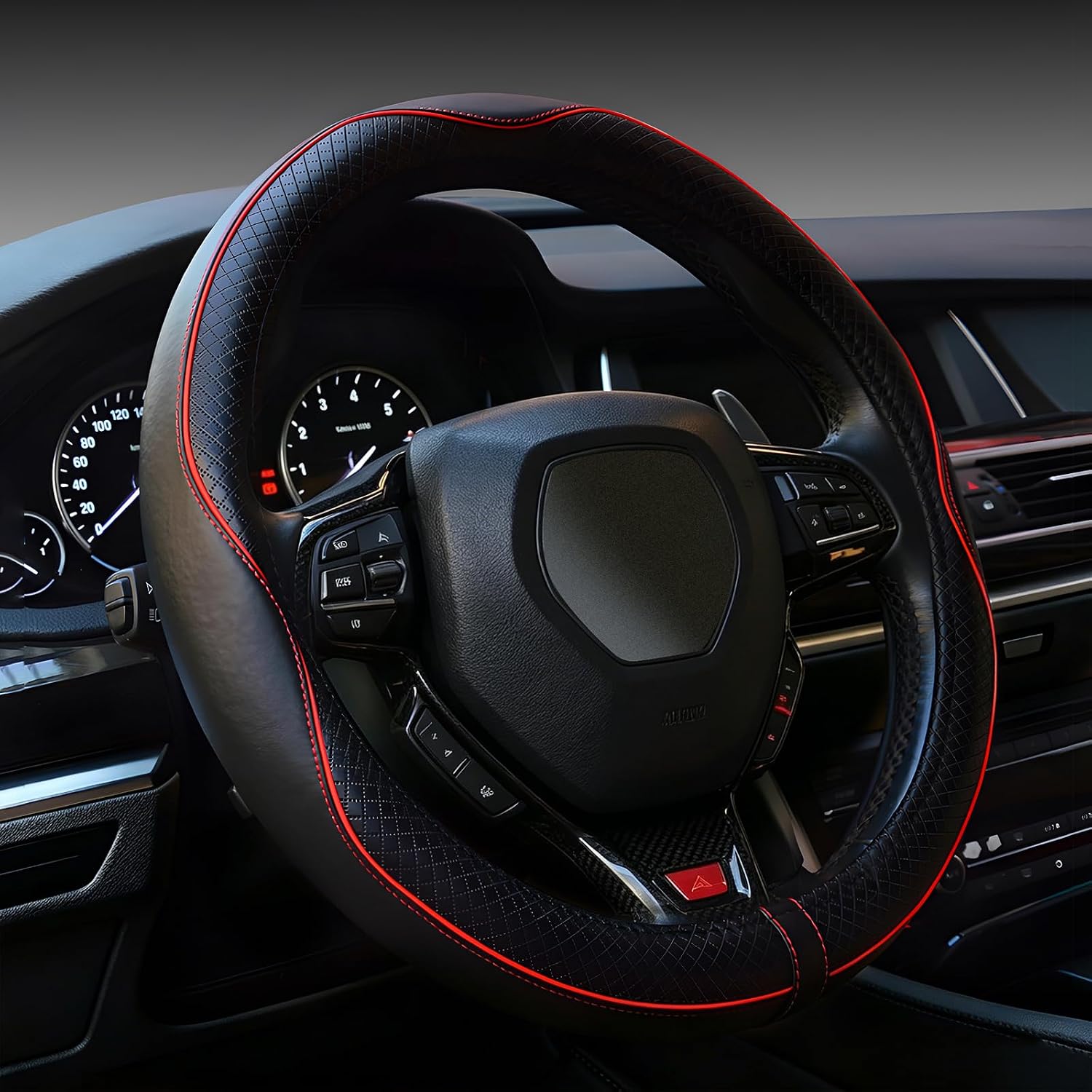 Labbyway Carbon Fiber Steering Wheel Cover, Universal 15 inch, Breathable, Anti-Slip, Warm in Winter and Cool in Summer, Black