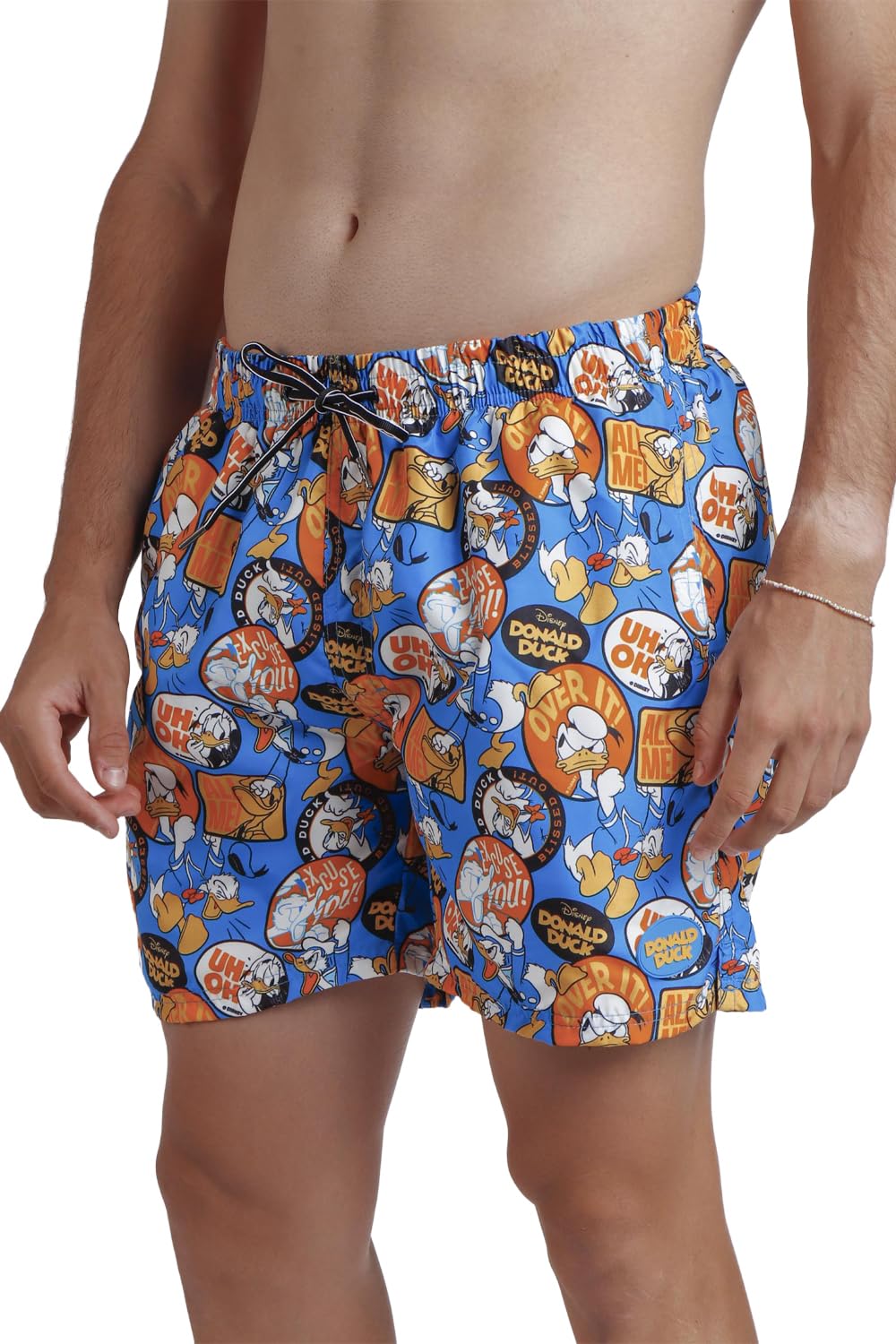 Disney bañador Donald Pin de Hombre en poliéster con Cinturilla elástica, cordón, Bolsillos Laterales, Bolsillo Trasero, Forro Interior y Estampado Color Azul Talla XXL